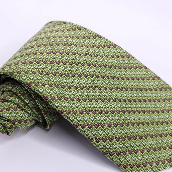 Vintage Superba Tie Green Mauve Pink Woven Textured Geometric Stripe Necktie - Picture 2 of 5